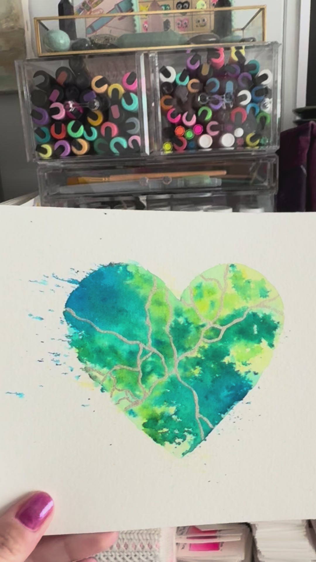 ENERGY - Original Painting #58 - 6x8 Blue/Green/Silver