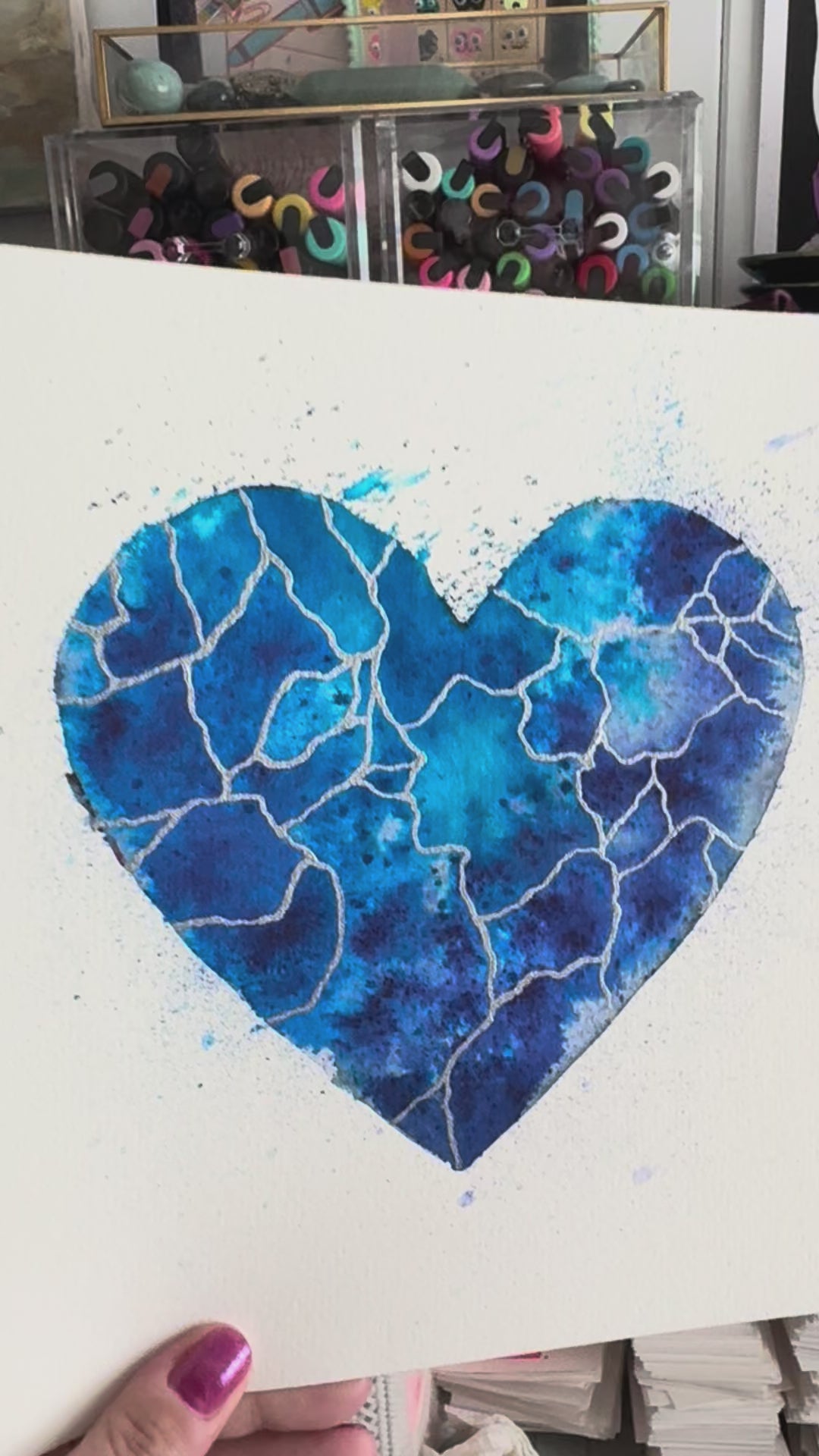 BLUE - Original Painting #54 - 9x12 Blue/Silver