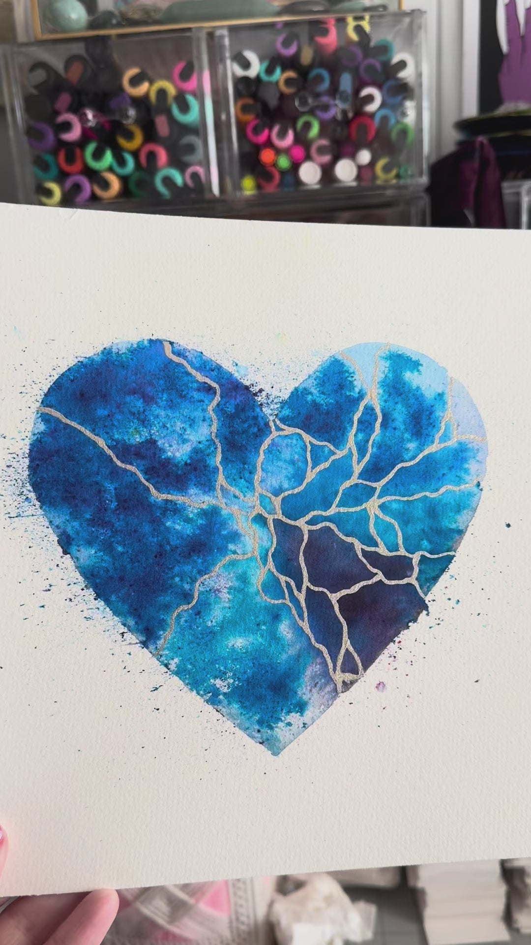 Blue World - Original Painting #65 - 9x12 Blue/Silver