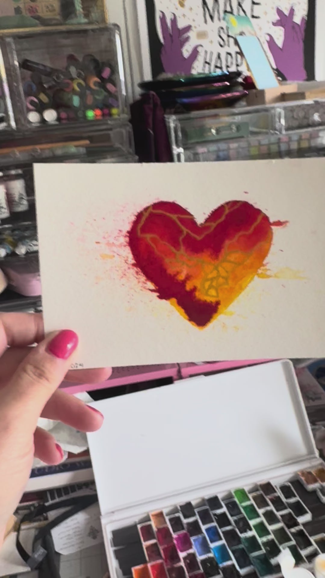 Running On Sunshine - Original Painting #86 - 4x6 Red/Orange/Yellow/Gold