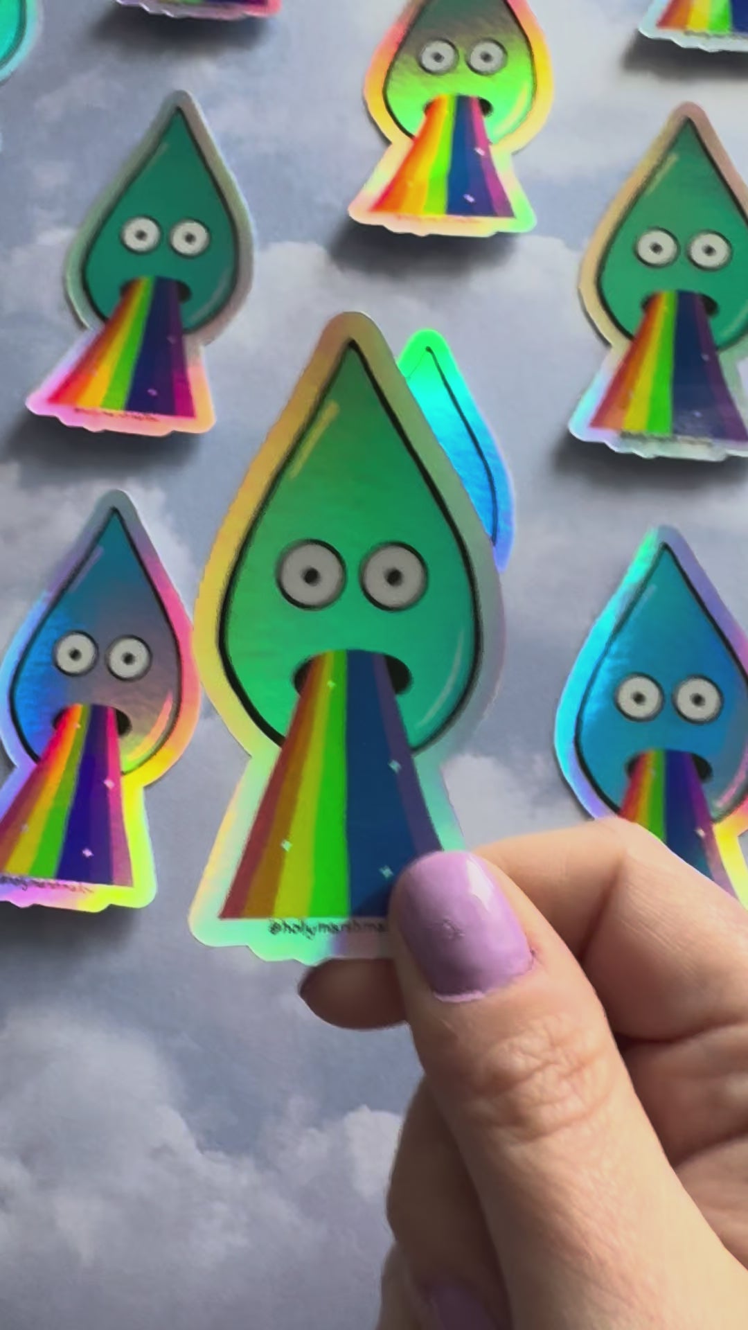 Holographic Barfing Raindrop Sticker