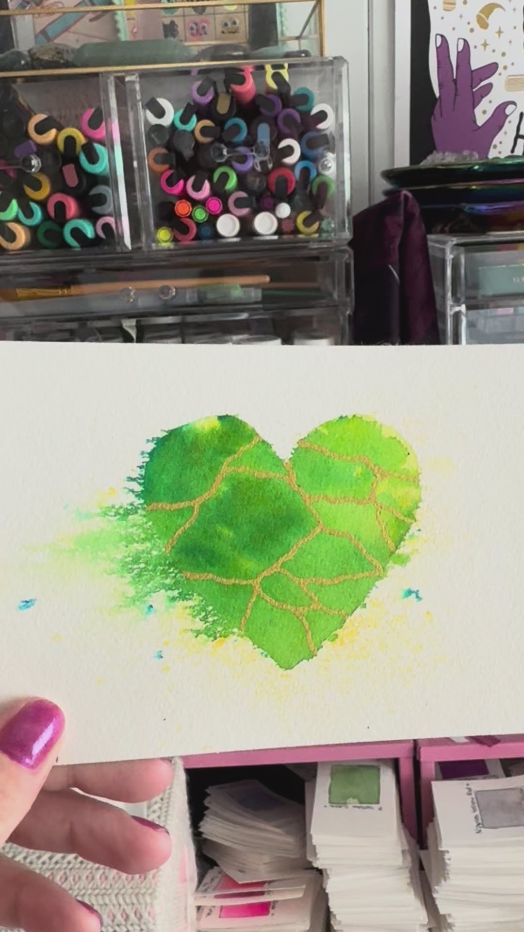 Sure Shot - Original Painting #76 - 4x6 Green/Gold