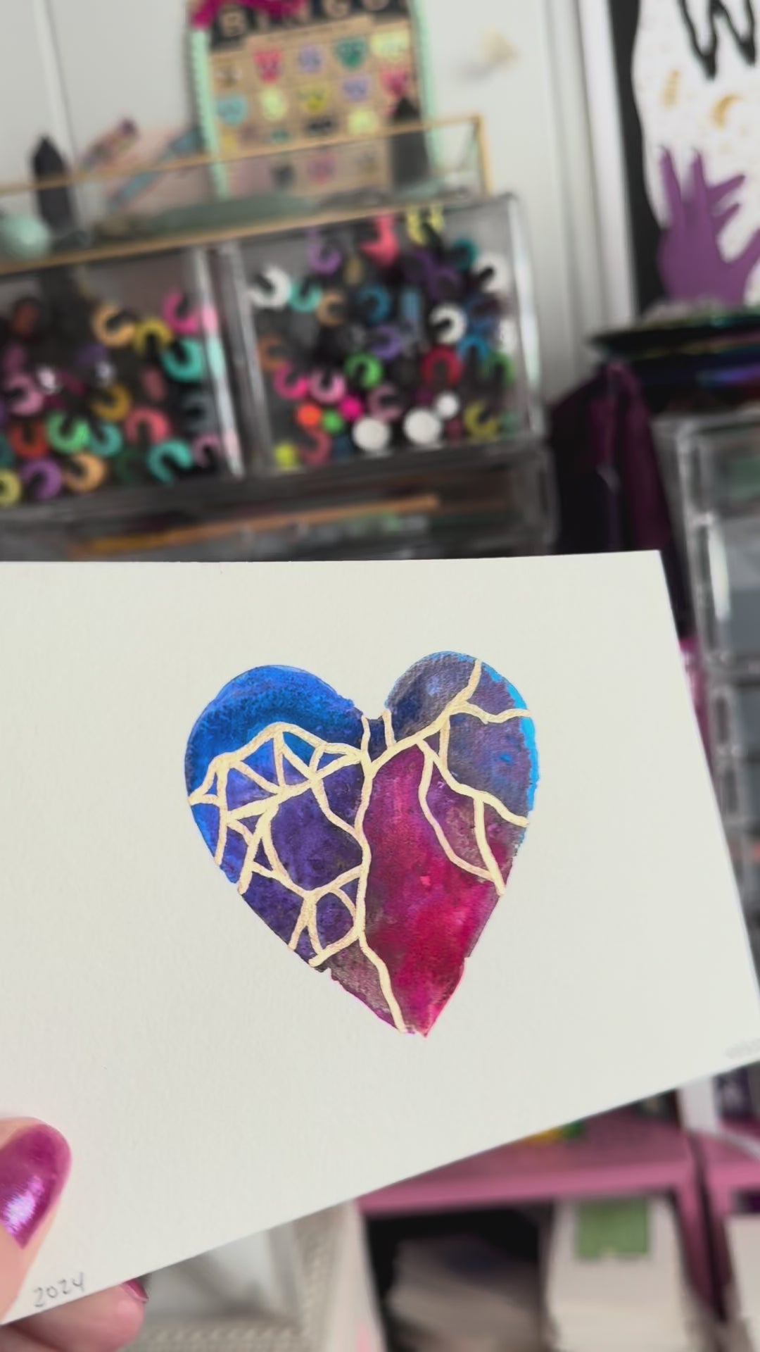 COZY - Original Painting #45 - 4x6 Blue/Purple/Red/Pink/Bronze
