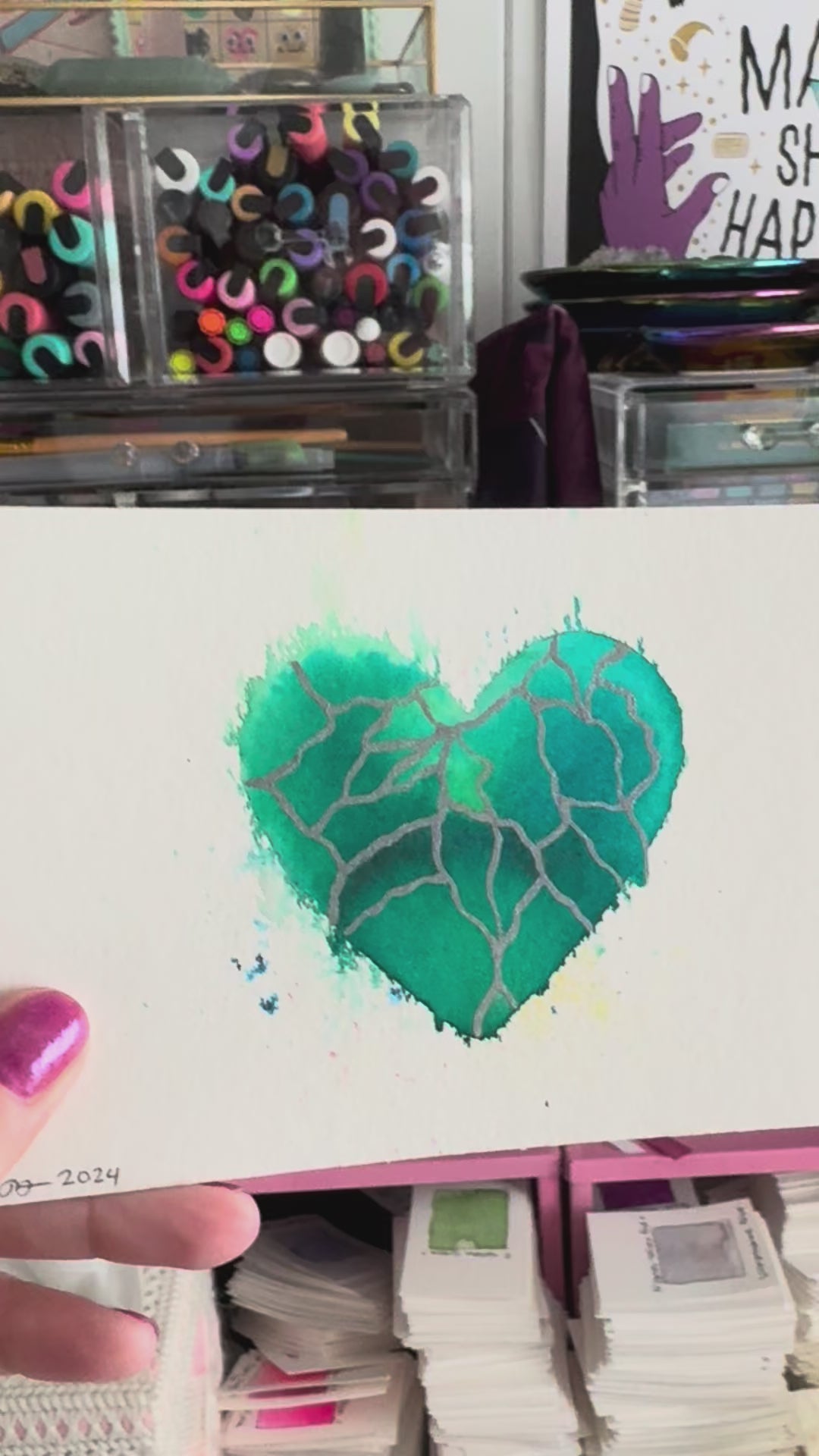 Zoom Zoom - Original Painting #85 - 4x6 Teal/Silver