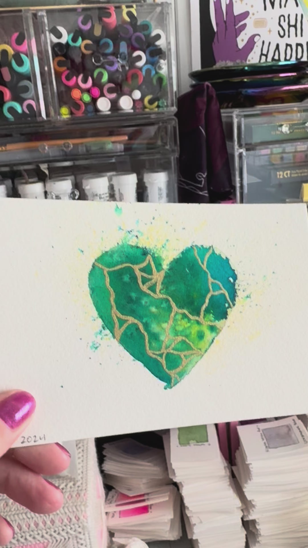 Miss You Much - Original Painting #78 - 4x6 Green/Teal/Gold
