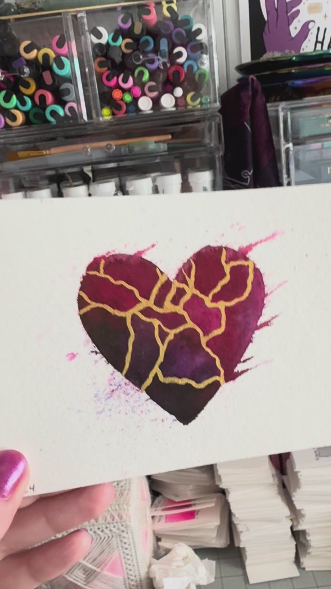 I Will Follow You Into the Dark - Original Painting #79 - 4x6 Red/Purple/Pink/Gold
