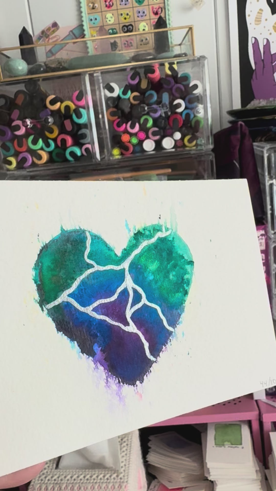 Gravity Rides Everything - Original Painting #44 - 4x6 Blue/Purple/Teal/Green/Silver