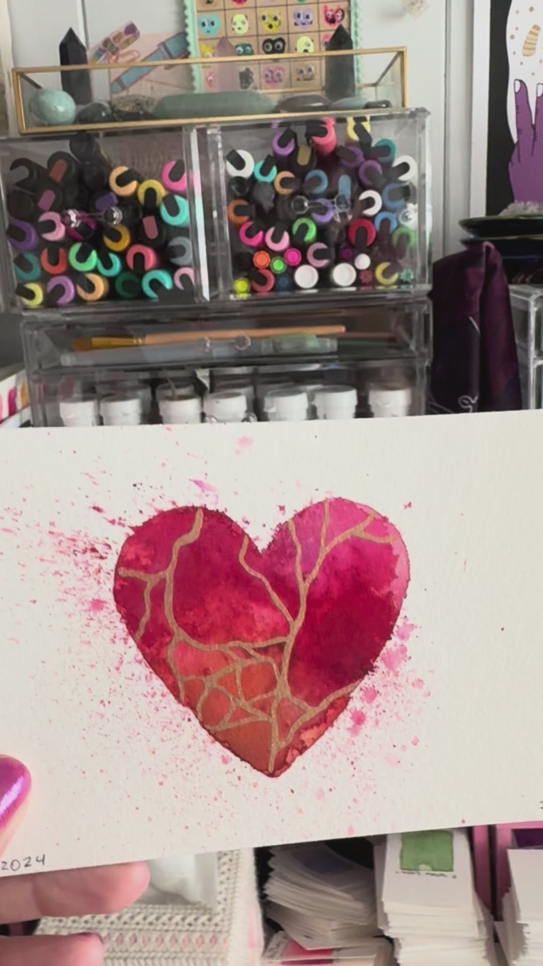 Head Over Heels - Original Painting #71 - 4x6 Red/Pink/Bronze