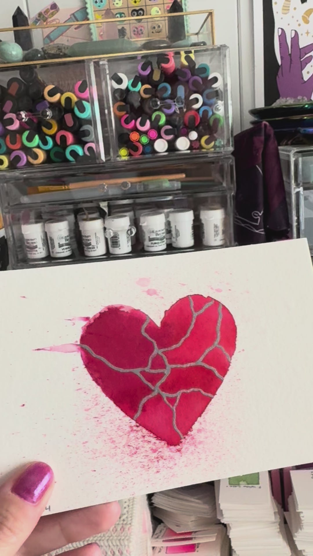 Instant Crush - Original Painting #70 - 4x6 Red/Silver