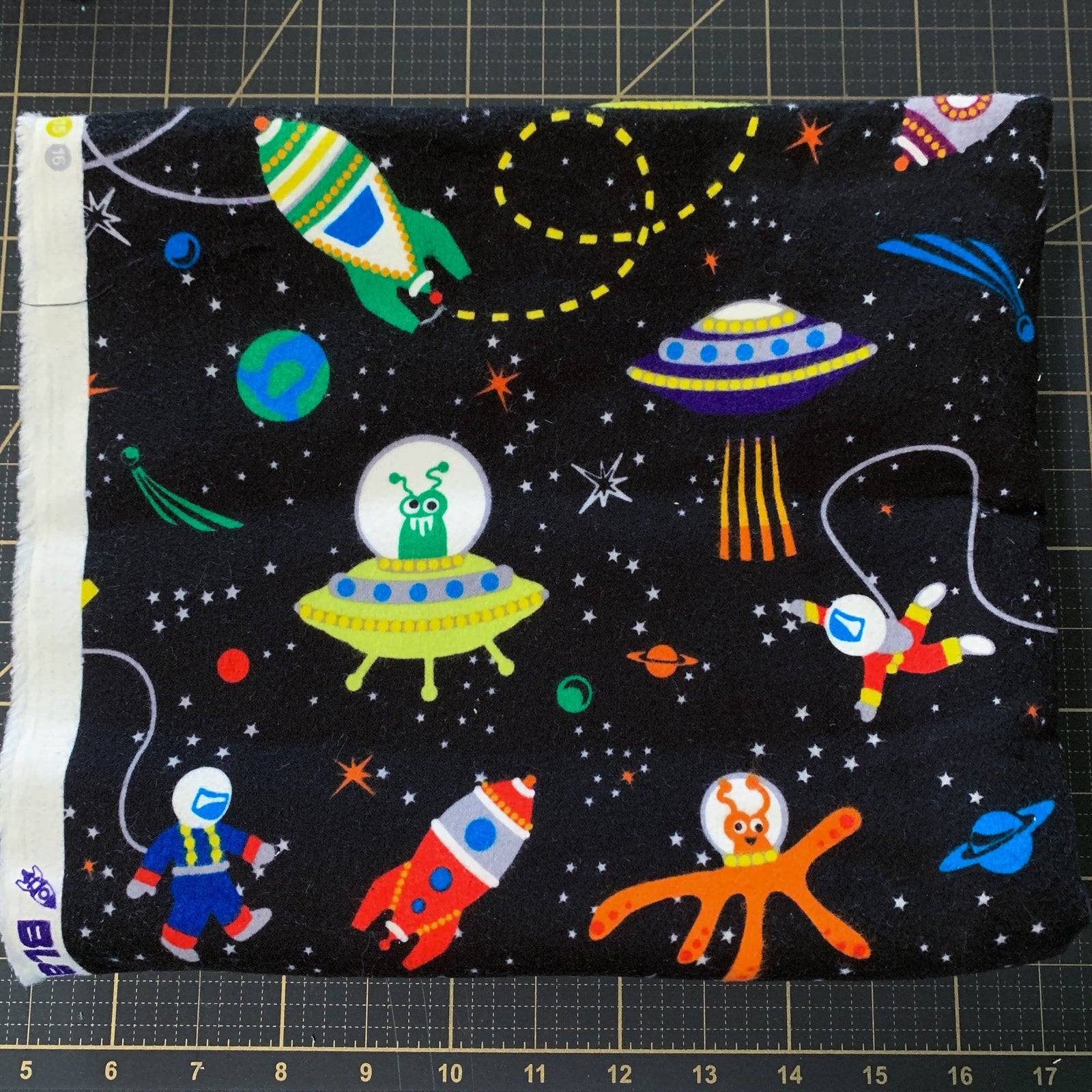 Blast Off! Black Flannel - Fabric by the Yard - Out of Print