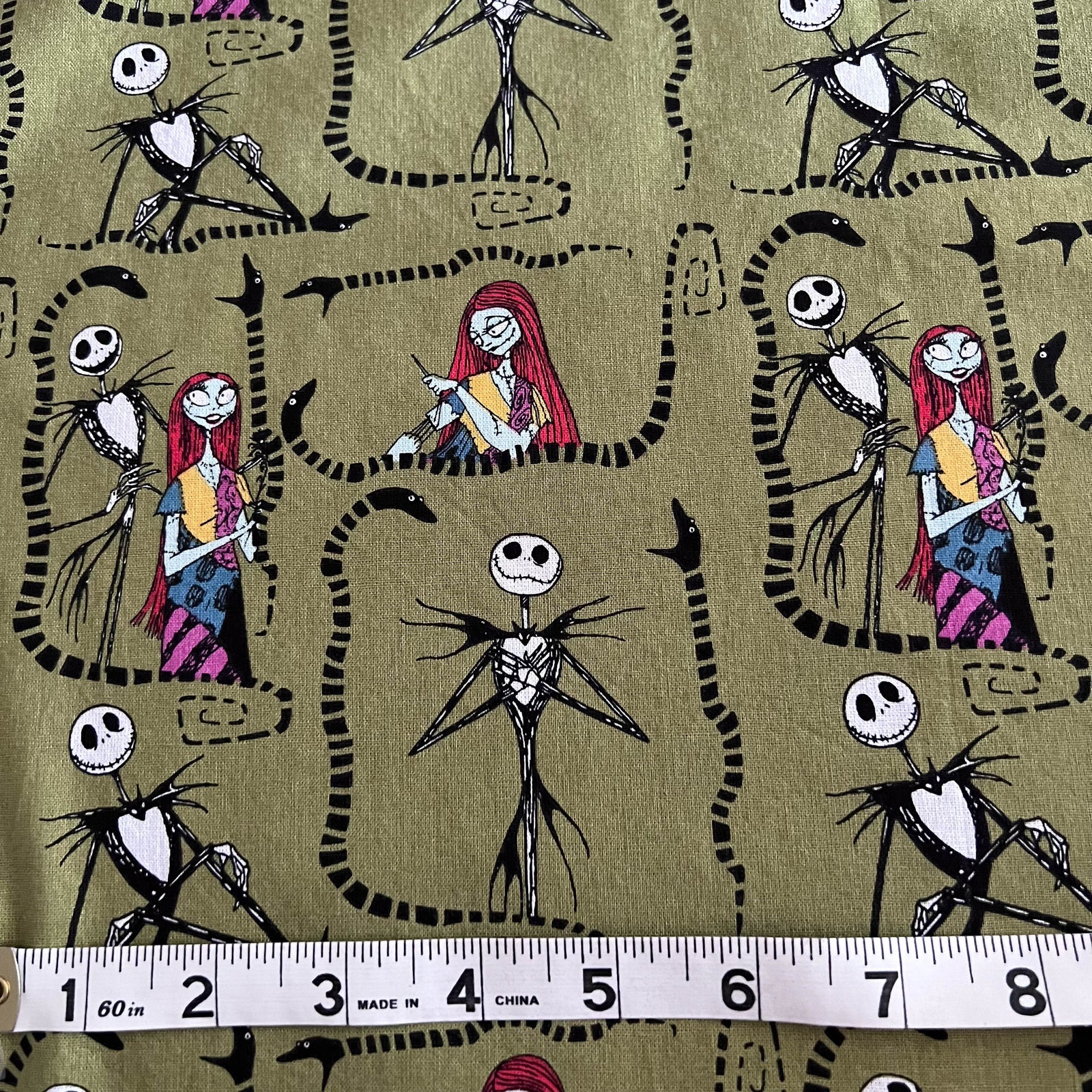 Nightmare Before Christmas Cast Green Snakes Fabric - Out of Print - 1 Yard
