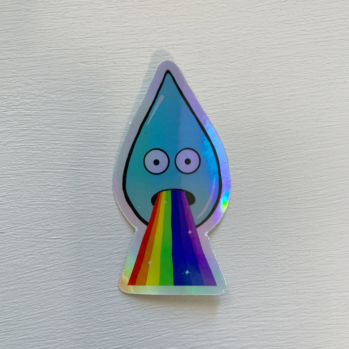 Holographic Barfing Raindrop Sticker