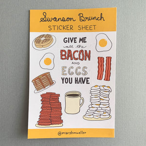 Swanson Brunch sticker sheet on a light grey background