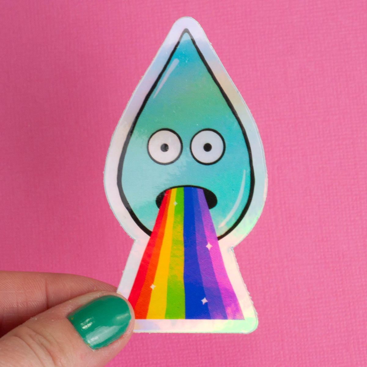 Holographic Barfing Raindrop Sticker