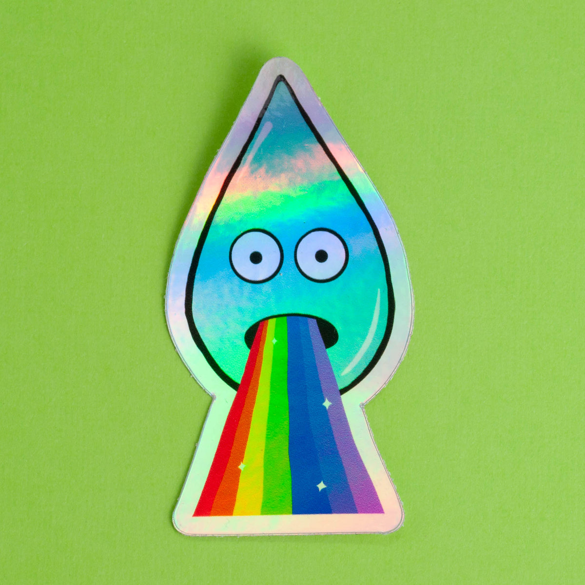 Holographic Barfing Raindrop Sticker