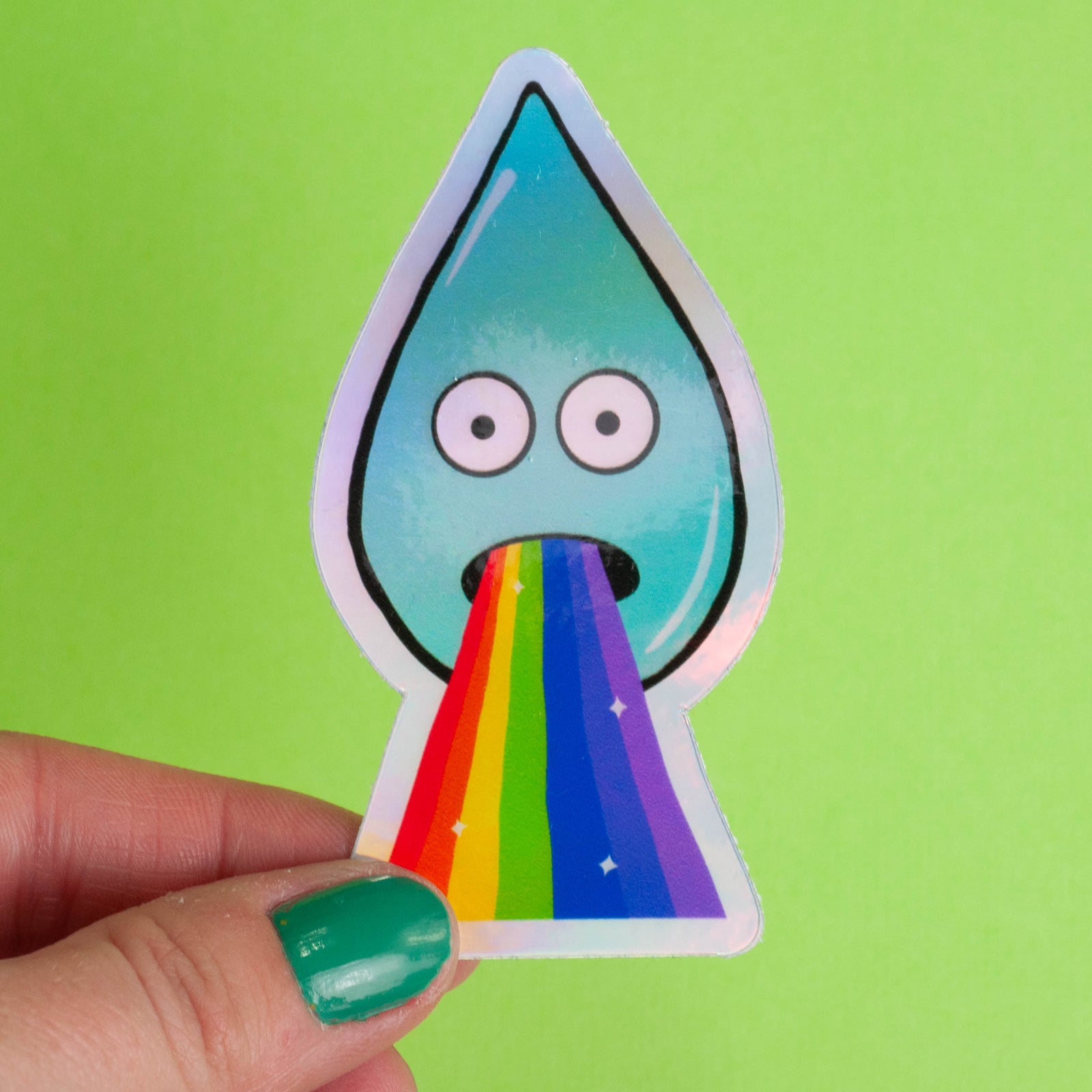 Holographic Barfing Raindrop Sticker