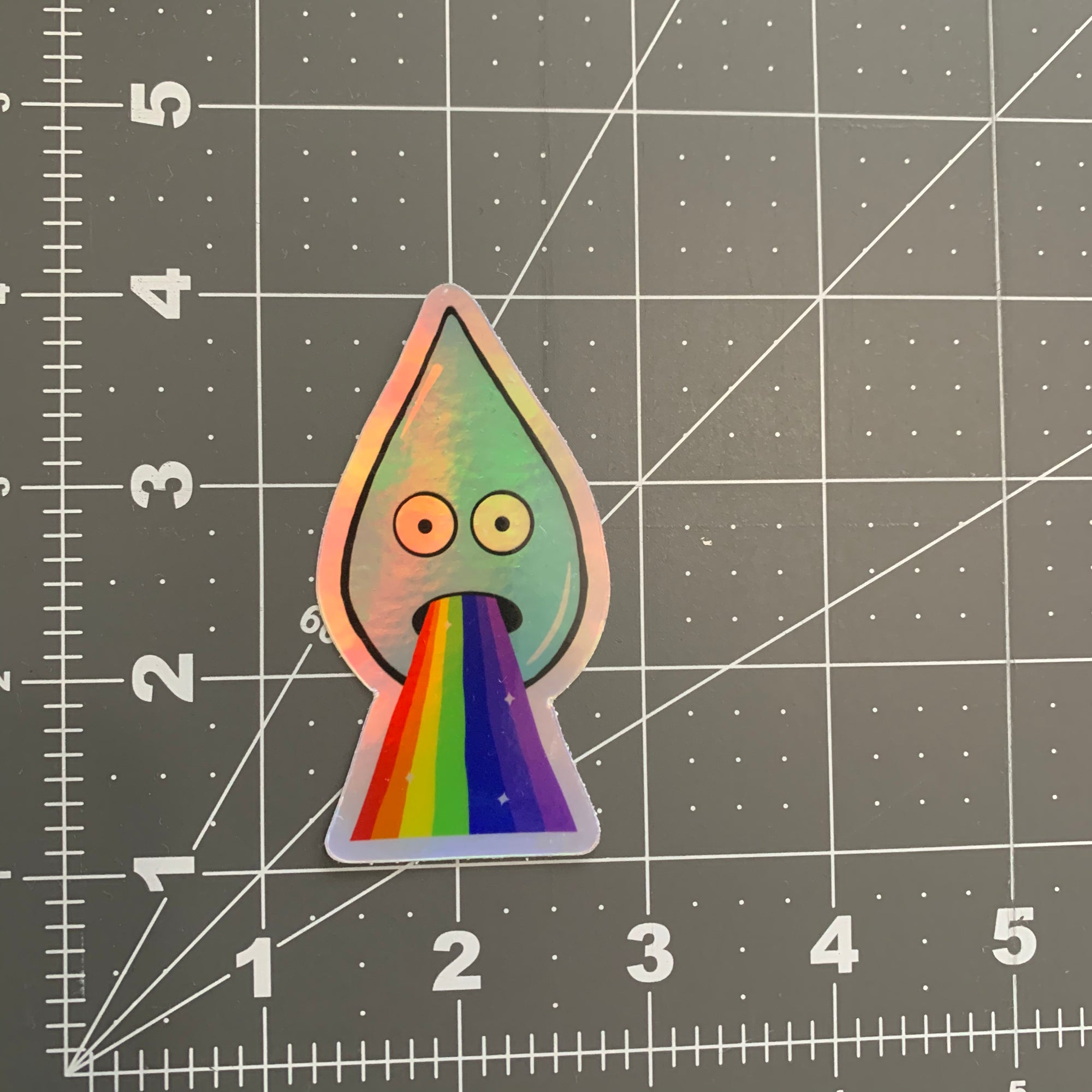 Holographic Barfing Raindrop Sticker