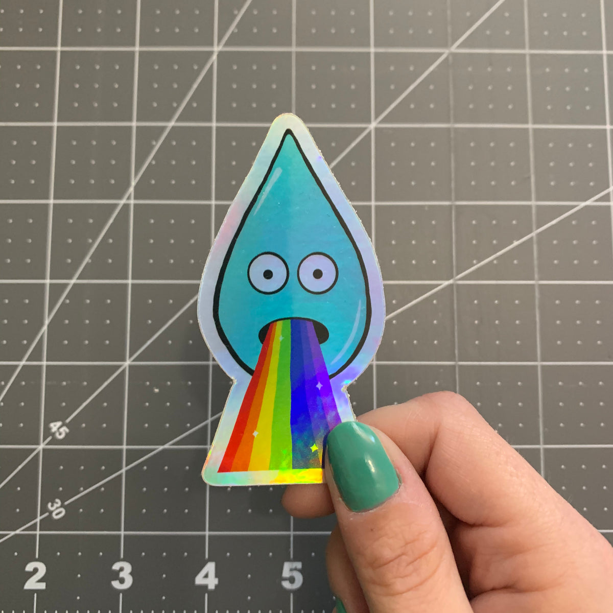 Holographic Barfing Raindrop Sticker