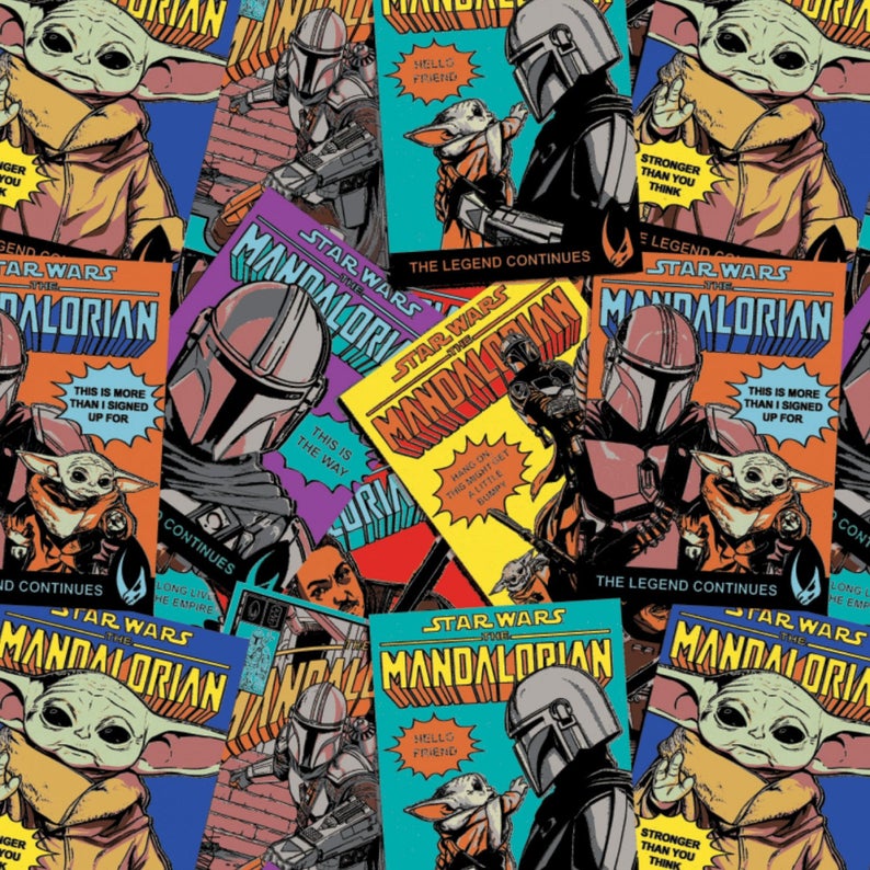 Star Wars Mandalorian Comic Posters Fabric - Fabric by the Yard
