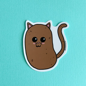 Potato Cat Die Cut Sticker on a teal background