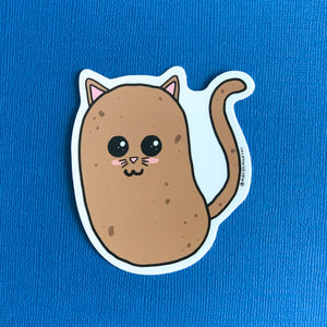 Potato Cat Die Cut Sticker by Marshmueller on a navy background