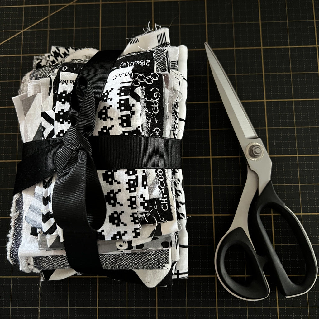 Black + White + Grey Fabric Scrap Bundle No. 2 - 11.9 oz.