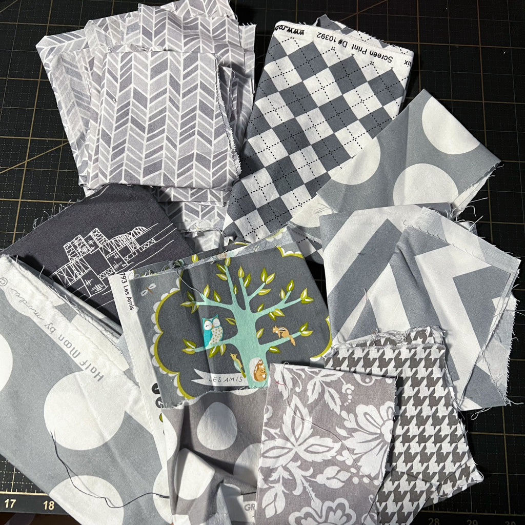 Grey + White Fabric Scrap Bundle No. 4 - 11.8 oz.