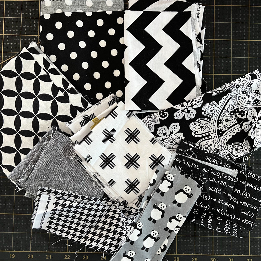 Black + White + Grey Fabric Scrap Bundle No. 4 - 10.9 oz.