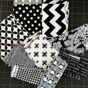 Black + White + Grey Fabric Scrap Bundle No. 4 - 10.9 oz.