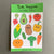 Cute Veggies sticker sheet on a grey background
