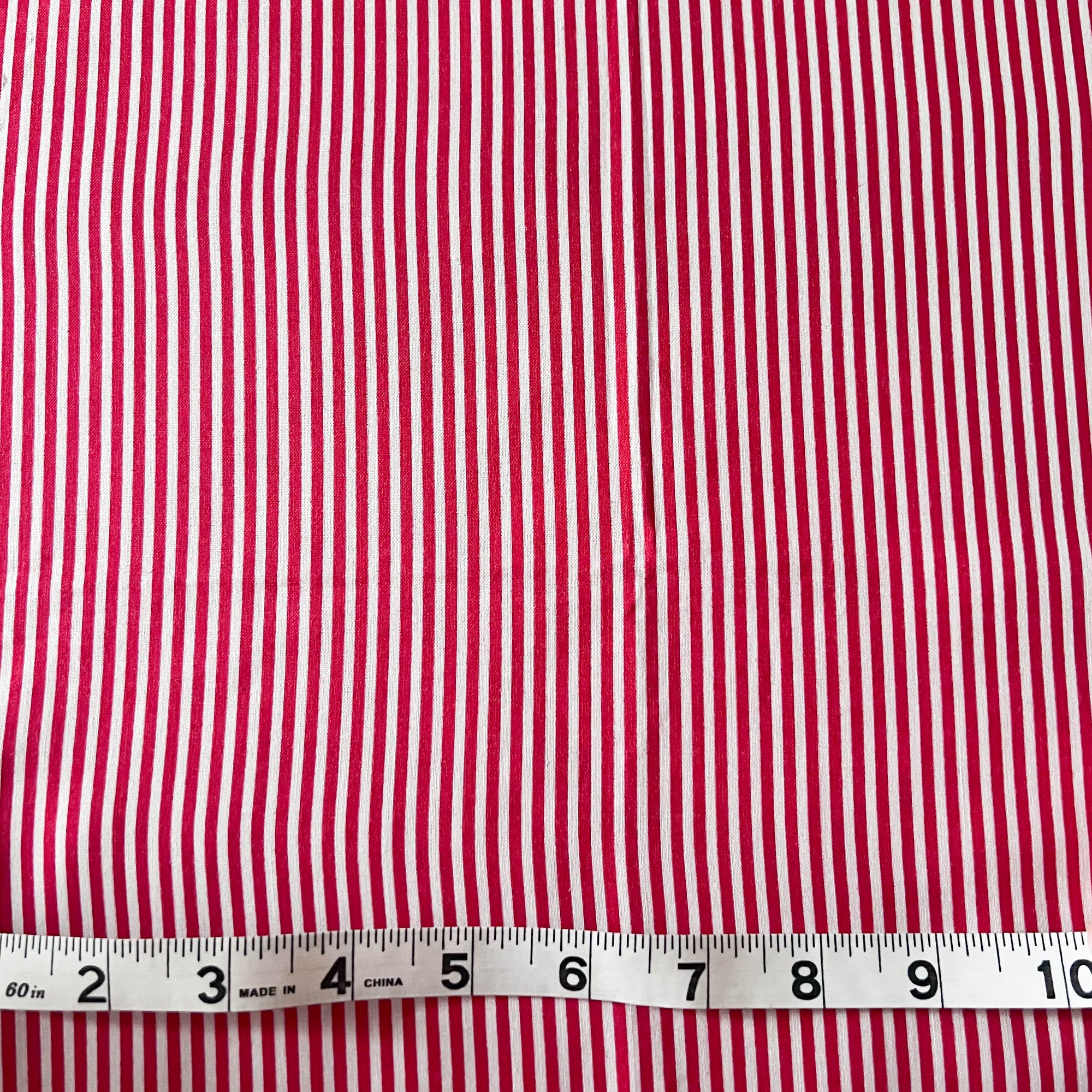 Lecien Mini Red and White Stripe Cotton Fabric -  1 Yard