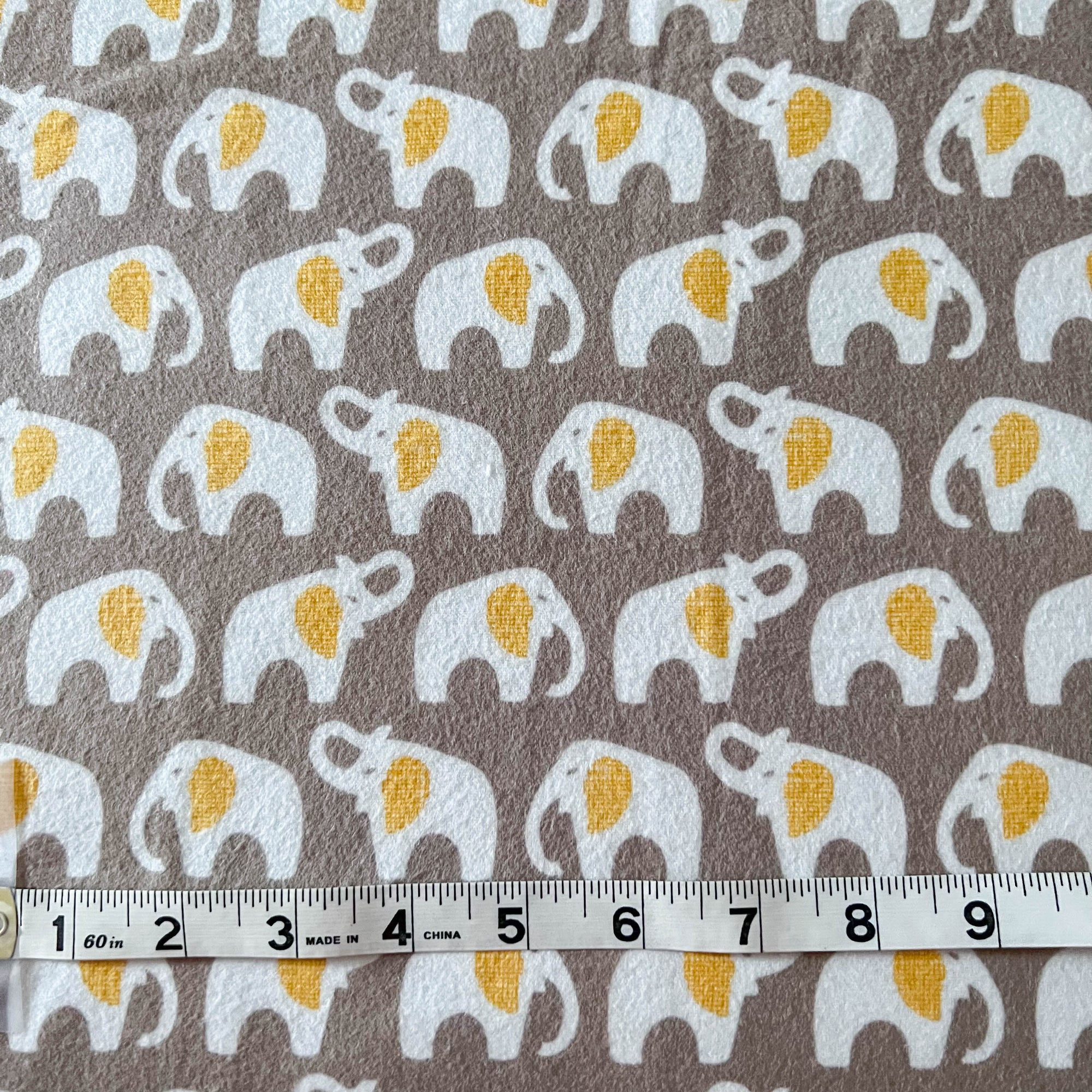 Cloud 9 Organic Flannel - Taupe Elephants - Out of Print - 1 Yard